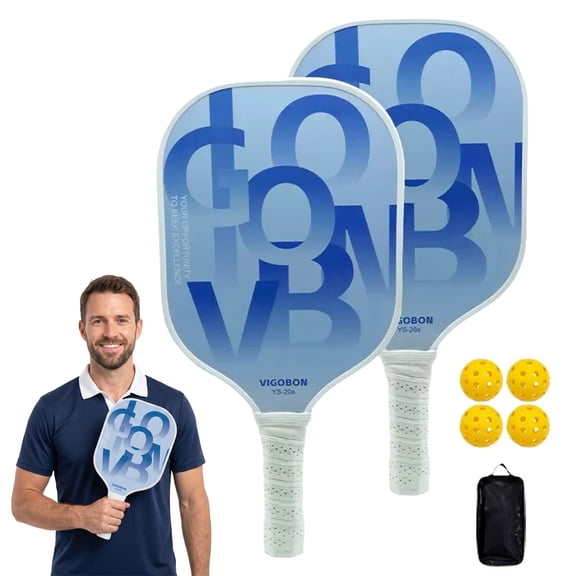 Pickleball Paddle Set with 2 Paddles 4 Balls and Clear Carry Bag Gem Blue