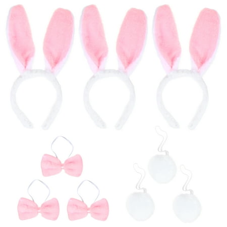

3pcs Party Rabbit Ear Headbands Adorable Photo Prop with 3 Bows 3 Rabbit Tails