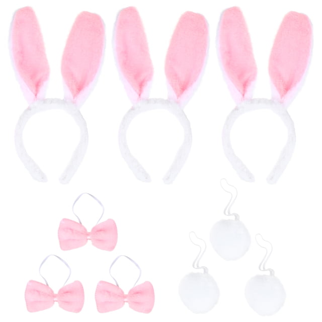 MasteelfCA 3pcs Party Rabbit Ear Headbands Adorable Photo Prop with 3 Bows 3 Rabbit Tails