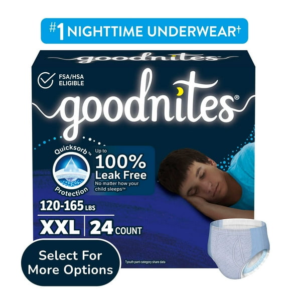 Goodnites Boys Nighttime Bedwetting Underwear, Size XXL (120-165 lbs), 24 Count