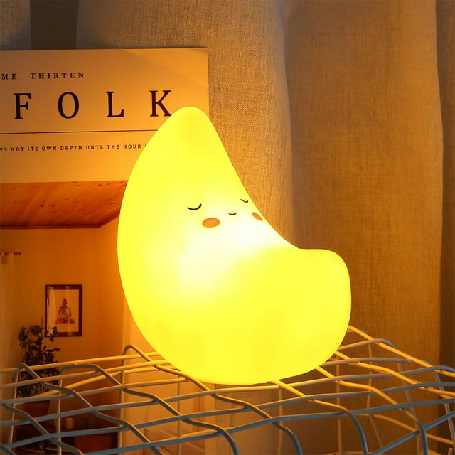 Lámpara LED De Decoración De Luz Nocturna Con Forma De Luna Amarilla De Silicona Led Para Habitación De Niños Y Dormitorio