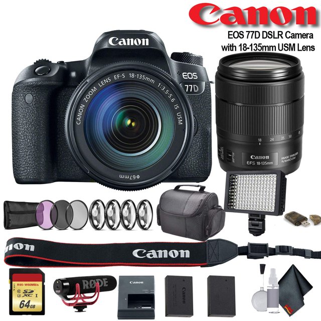 Canon EOS 77D Appareil Photo Reflex Numérique + Objectif 18-135mm USM (Modèle Intl) (1892C002) avec Sac, Extr