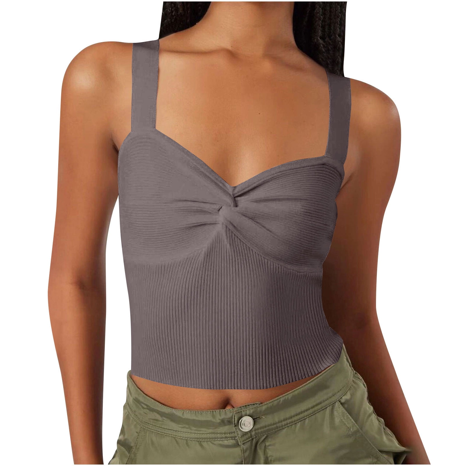 Timegard Going out Tank Top for Women Ruched V Neck Slim Comfy Knit Tee Sleeveless Top Solid Color