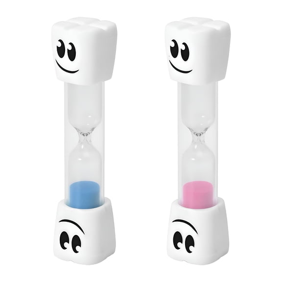 CCOCC 2 Minute Toothbrush Sand Timer for Kids - Set of 2 Small Blue and Pink Smiley Hour Glass Multicolor Sand Timer for Kids