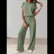 thumbnail image 4 of Traje Informal de Dos Piezas para Mujer, para Viajes y Vacaciones de Verano, con Corta y Pantalones Anchos. Verde M, 4 of 7