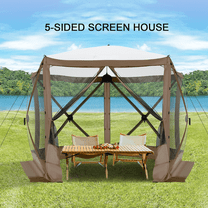 COBIZI 10x10 Pop up Gazebo Screen Tent Screen House for Camping,5 Sided Pop-up Camping Canopy Shelter Tent with Mesh Windows,Portable Outdoor Quick-set Hub Tent with Carrying Bag&Ground Stakes,Brown