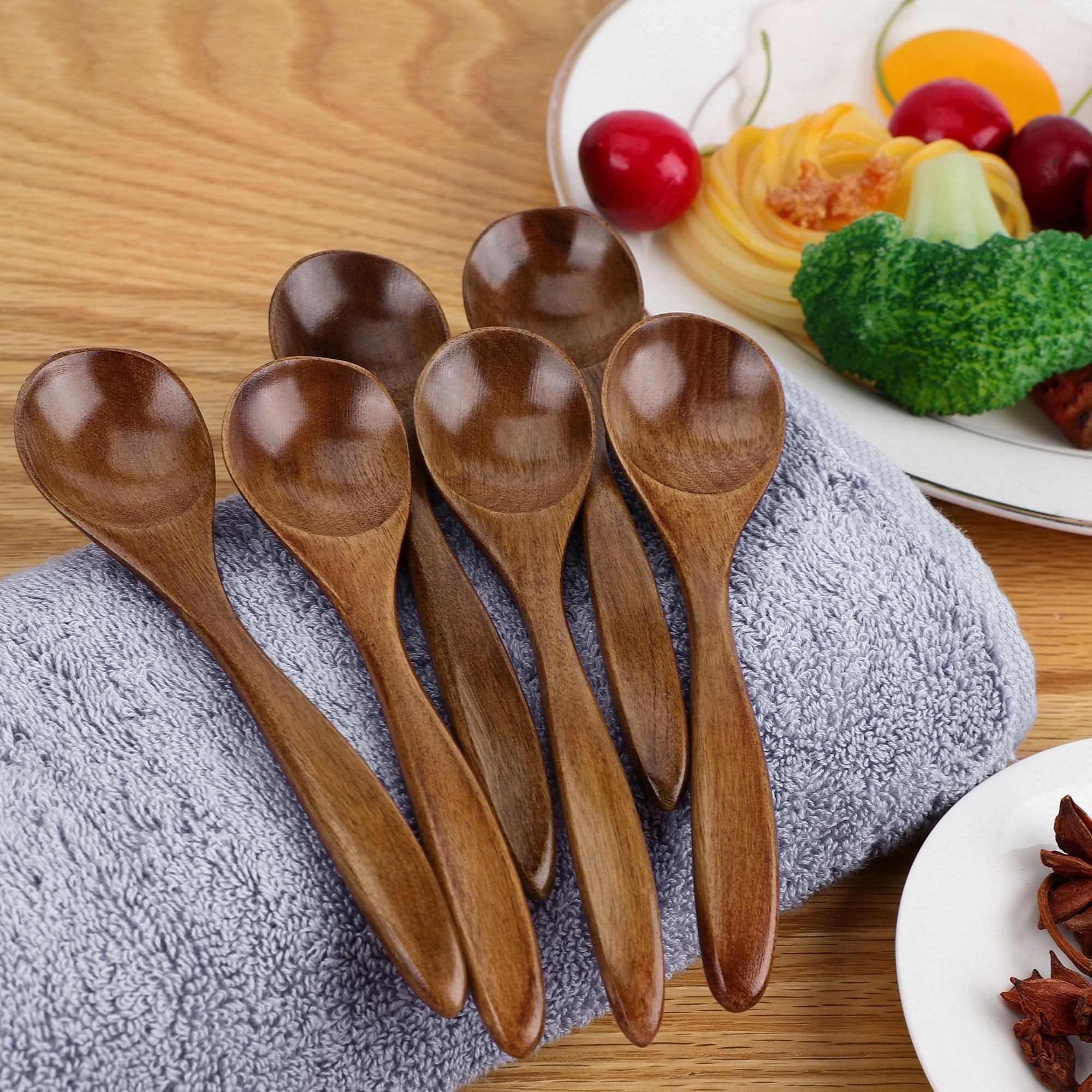 Unique Bargains Wooden Spoons 6 Pcs Home Kitchen Soup Spoon Oil Salt Sugar Spoons