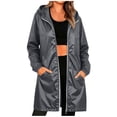 thumbnail image 2 of Nmnitkp Women's Packable Waterproof Hooded Rain Jacket, Mid-Length Lightweight Water Resistant Windbreaker, Foldable into Hood for Hiking, Travel & Daily Wear Gray,S, 2 of 9