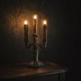 thumbnail image 4 of Halloween Skeleton Flameless Taper Candles, Battery Operated, Antique Gold Finish Candelabra with LED Candles, Spooky Halloween Mantel and Table Decoration, 4 of 7