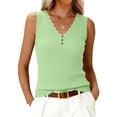 thumbnail image 2 of Sleeveless T-Shirt For Women's Summer Loose Sleeveless Button V-Neck Shirt Knitted Tank Tops Green M, 2 of 6