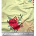 thumbnail image 1 of Soimoi Tissu Poly Georgette Imprimé Feuilles de Houx & Roses au Mètre 52 Pouces de Large, 1 of 3