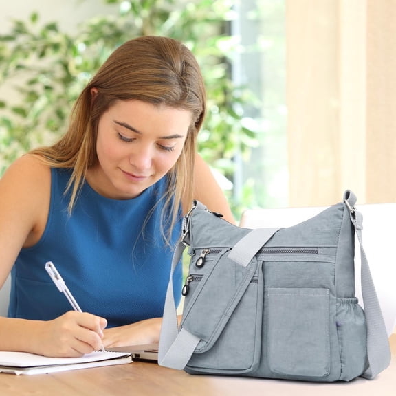 Nylon Crossbody Bag,Travel Purse,Multipurpose Purse for Women,Waterproof Nylon Crossbody Bag Shoulder Handbag,Crossbody Bag for Women,with Anti theft Pocket,Waterproof Shoulder Bag(Gray)