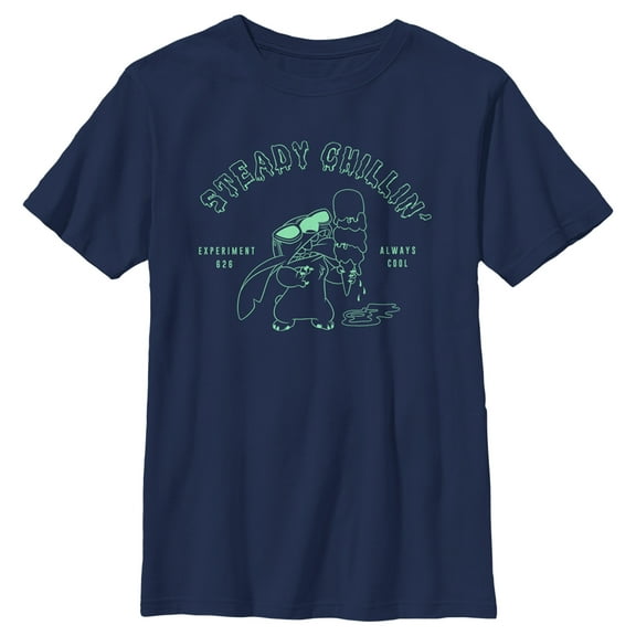 Boy's Lilo & Stitch Steady Chillin' Outlines Graphic Tee Navy Blue Medium
