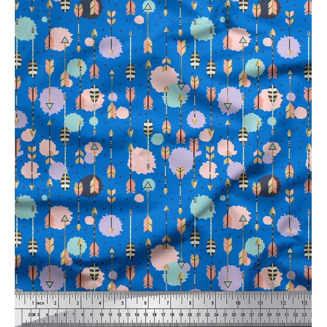 Soimoi Blue Poly Georgette Fabric Dot & Arrow Tribal Print Sewing Fabric Yard 52 Inch Wide