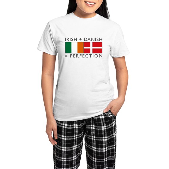 CafePress - Irish Danish Heritage Flags Women's Light Pajamas - Women's Short Sleeve Print T-Shirt and Pants Light Cotton Pajama Set