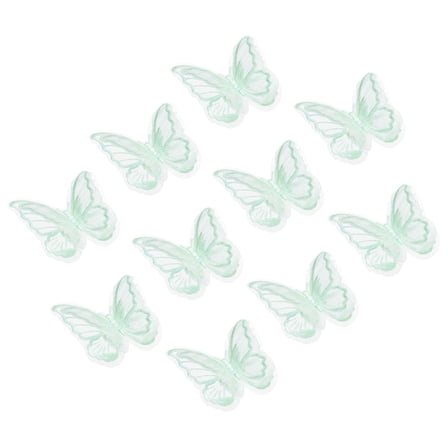 Uxcell 10Pcs Butterfly Appliques Embellishments, 2.4 inches Double Layer Lace Organza Patches for Wedding Dress Hat, Green