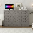 thumbnail image 3 of Harper & Bright Designs Queen Size Murphy Bed, Wooden Queen Murphy Bed Frame with Large Drawers, Chest Cabinet Bed with USB Ports, Gray, 3 of 17