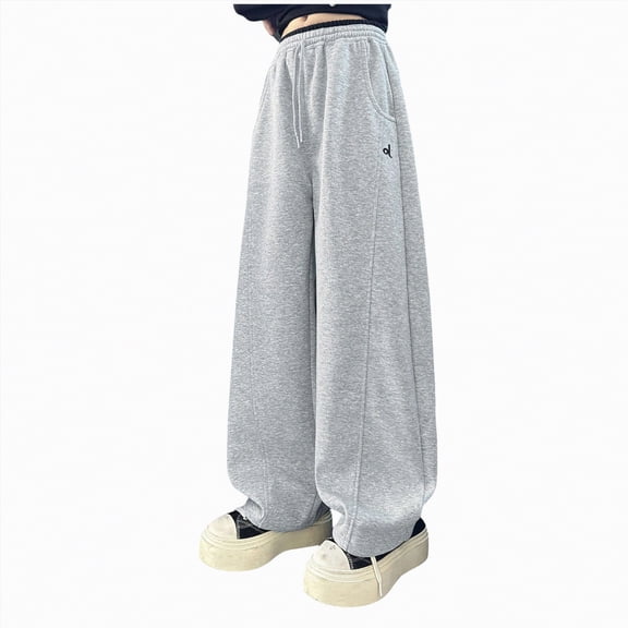 NIEWTR Girls Spring Oversized Pants Wide Leg Loose Fit Casual Sweatpants Elastic Waist Drawstring Lounge Joggers with Pockets(A01-Grey,13-14 Years)