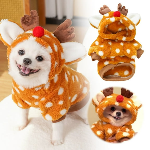 DGMIOCS Reindeer Dog Fluffy Christmas Clothes Moose Coat Winter Pet Hoodies Puppy Girl Cute Coat Outfits for Small Dogs