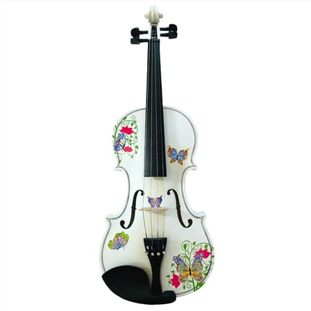 Rozanna s Butterfly Dream II White Bejeweled Violin Outfit w/ white carbon fiber bow case rosin strings crystal fine tuners set up