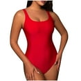 thumbnail image 2 of Honeeladyy Women One Piece Swimsuit U Neck Solid Color Swimwear Slimming Strap Backless Stretch Bathing Suit Red XL, 2 of 4