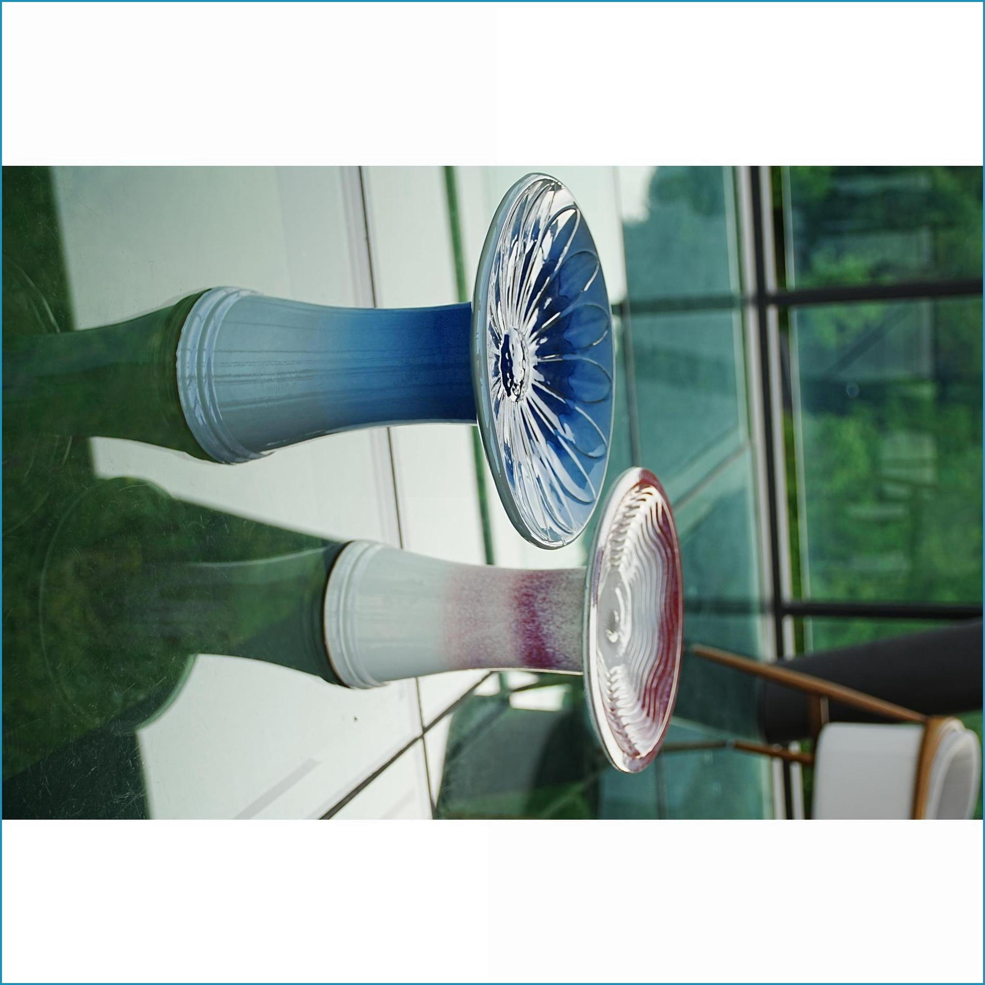 Planter Bird Bath, 17 Inch Outdoor Sky Blue Ombre Floral Ceramic, For Garden Patio | Ceramic | Shape:Circle