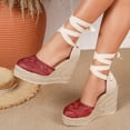 thumbnail image 3 of Rokment Womens Crochet Espadrilles Wedge Sandals 2026 Boho Beach Closed Toe Platform Chunky Heeled Strappy Dressy Shoes for Summer Fall Wine Size 8.5, 3 of 6