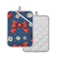 thumbnail image 2 of Pot Holders Set of 2 Heat Resistant 338℉ Kitchen Oven Gloves Potholder Cooking Baking Microwave Mitts Cherry Daisy Flower and Bow, 2 of 7