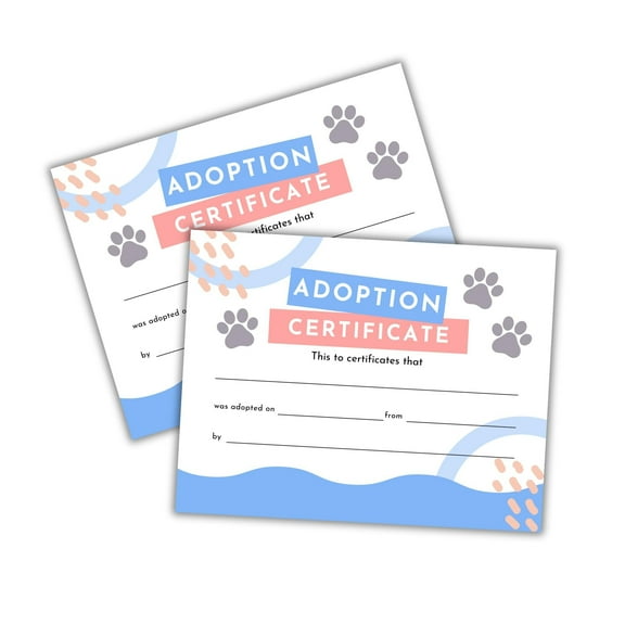 Adopted Animal Rescue Adoption Certificate  50 pk 8.5x11 Dog Training Award Dog Cat Shelter Agency Foundation Adoption Day