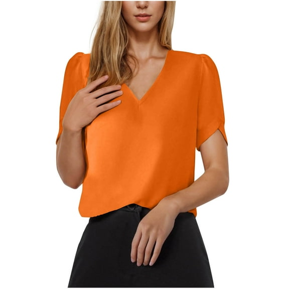 Htigea Summer Spring Shirts for Women Tops Short Sleeve Tshirts Fashion Casual Tee Clothes 2025 Trendy Orange,XL