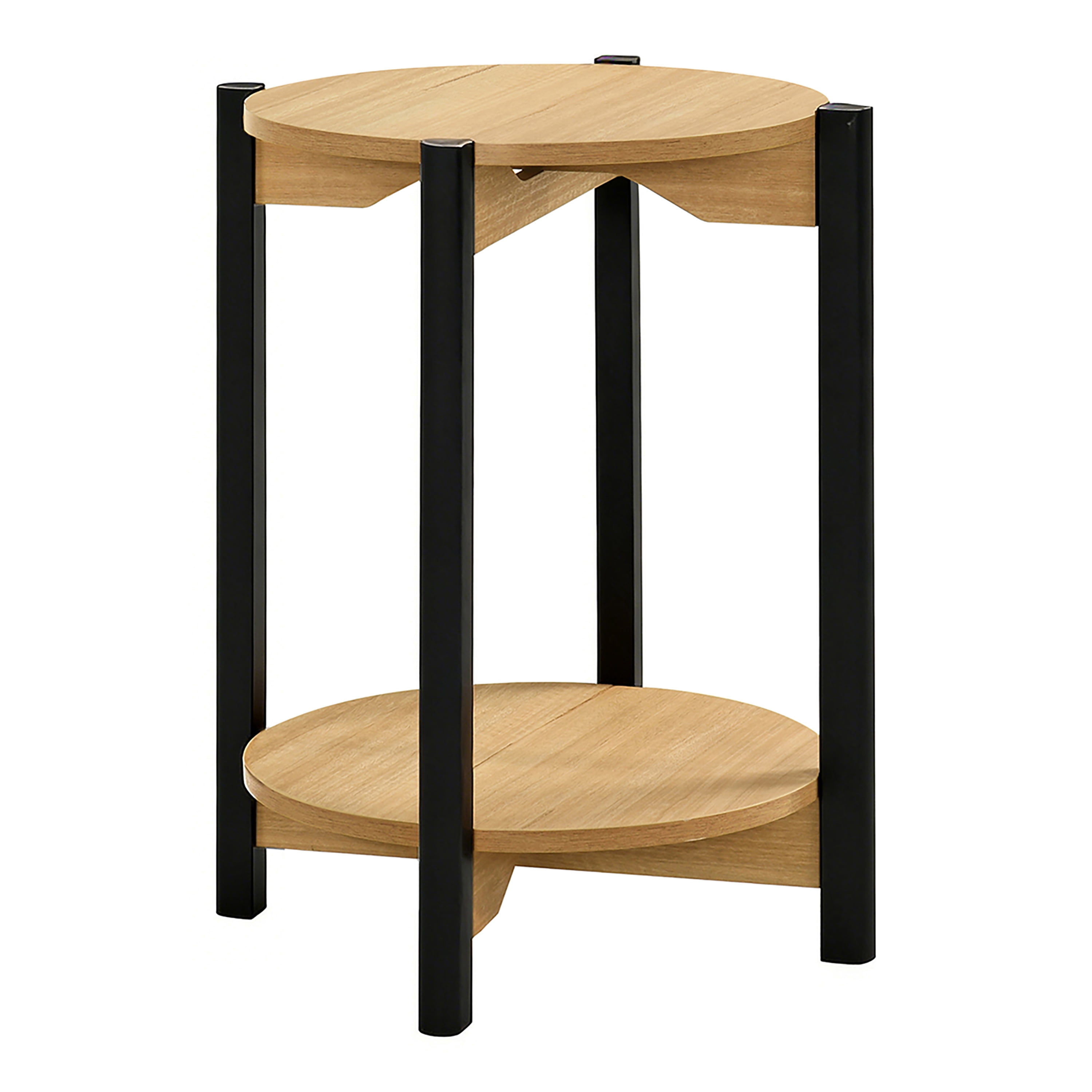 Furniture of America Afra Modern Wood Round End Table with Open Bottom Shelf, Oak