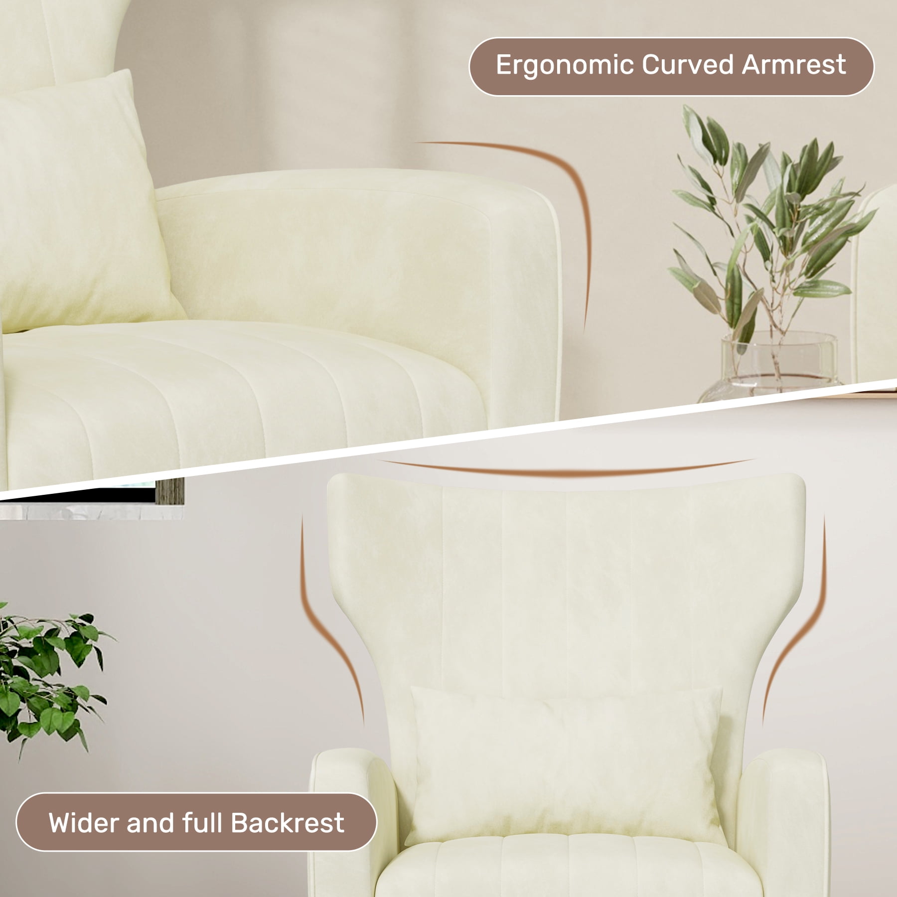 MOONMISS Velvet Accent Chair for Living Room, Modern Arm Chair with Pillow, Single Sofa Lounge Chair for Bedroom & Reading Room,Beige