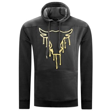 Mens Hipster Hip Hop bulls Embossed Gold Print HOODIES