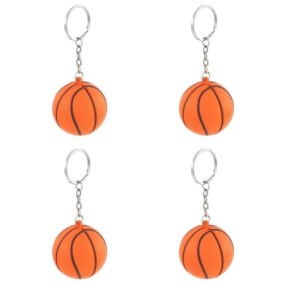 4X Orange Black Basketball Shape Sport Stress Ball Link Chain Key Ring