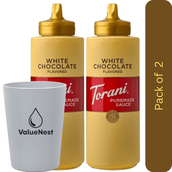 Torani Puremade White Chocolate Sauce, 2 Pack with Glass by Value Nest