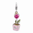 thumbnail image 1 of 925 Sterling Silver RH 3-D Pink Enameled Potted Tulip With Lobster Clasp Charm Pendant; for Adults and Teens; for Women and Men, 1 of 1