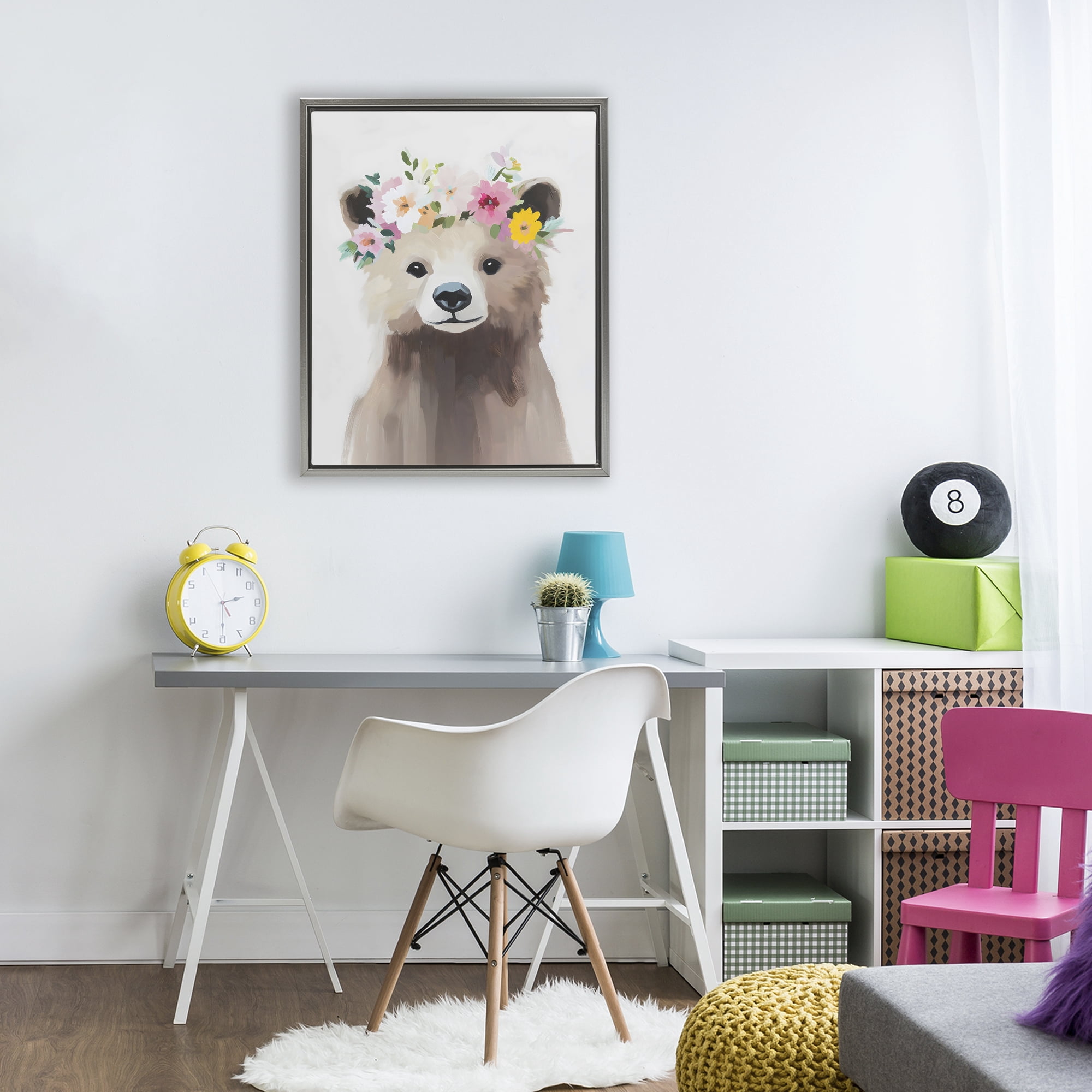 Stupell Industries Flower Crown Bear Gray Framed Floater Canvas Wall Art, design by The Prints Vibe