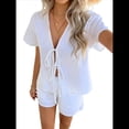 thumbnail image 3 of Conjuntos de Verano para Mujer: Camisetas con Cuello en V y Lazo Delantero, Pantalones Cortos Casuales A Juego, Conjuntos de 2 Piezas para Descansar en Vacaciones M, 3 of 10