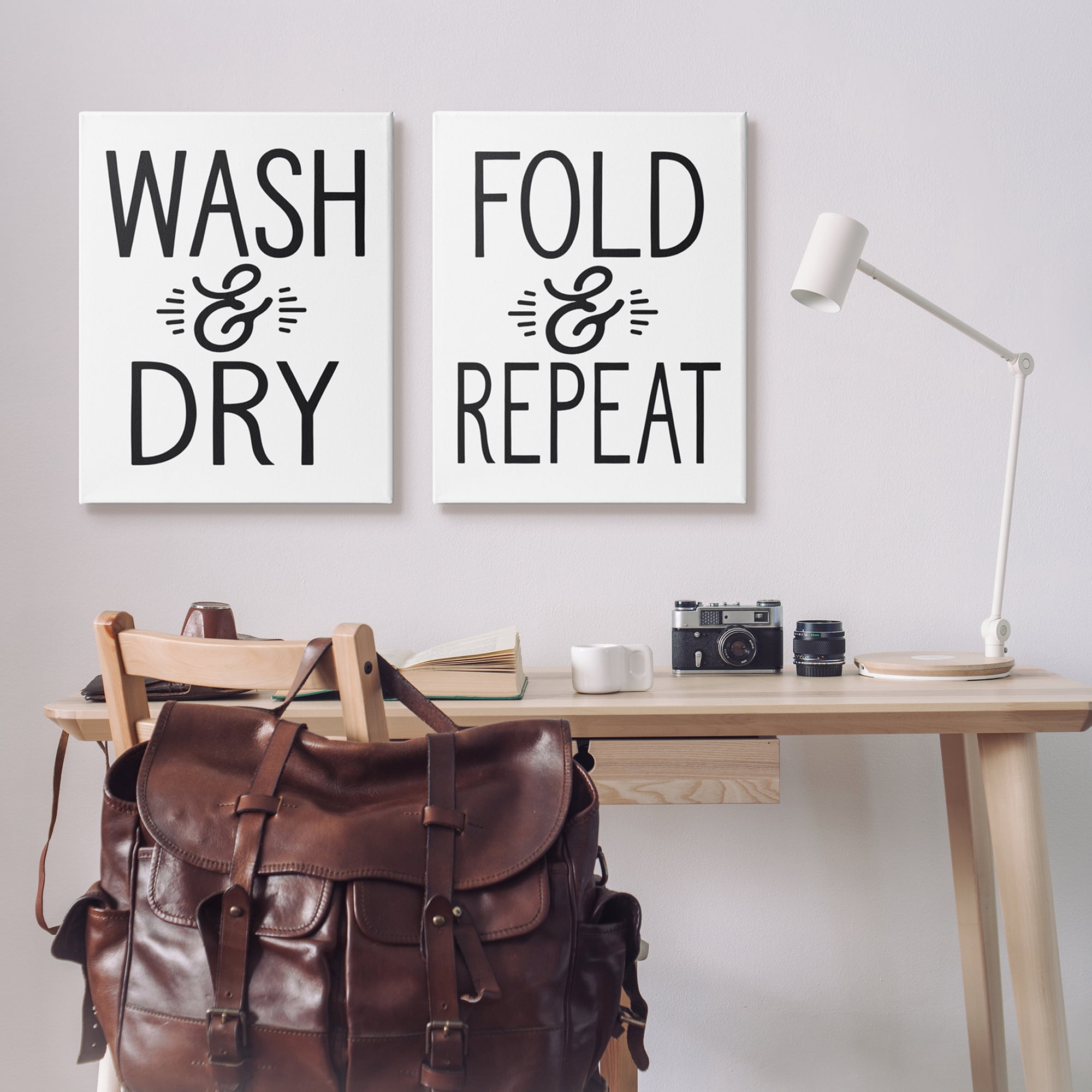 Stupell Indtries Wash Dry Fold Repeat Laundry Phrase Black White,24 x 30,Design by Lettered and Lined