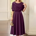 thumbnail image 4 of Afdoent Women's Dresses Elegant Solid Color Waist Cinching Short Sleeve Dress Of The Bride/Groom Party Travel Outfits, 4 of 7