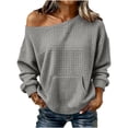thumbnail image 2 of Neewe Women's Fashionable Casual Solid Color Long Sleeve Boat Neck Off Shoulder Blouse Tops Daily, 2 of 6