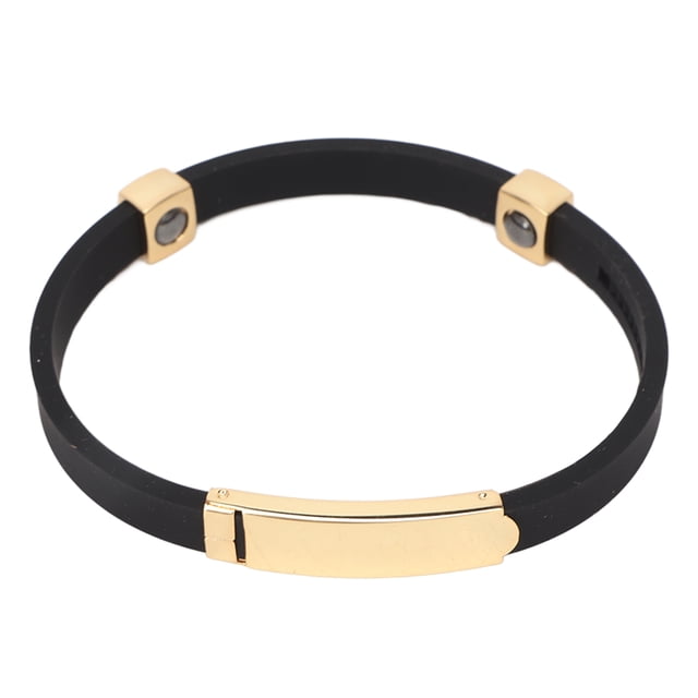 Pulsera de silicona antiestática, color dorado y negro.