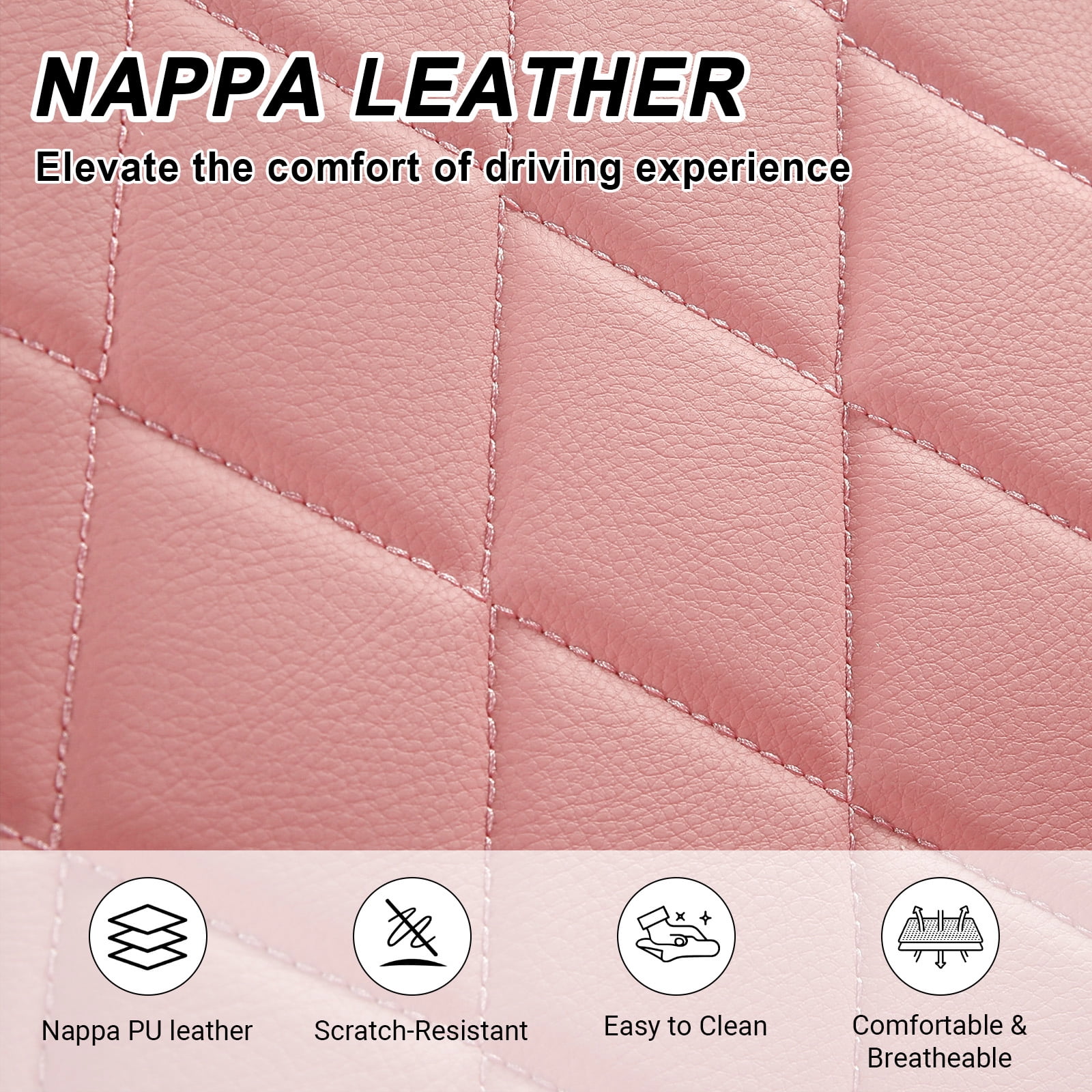 OTOEZ Universal Pink Car Seat Cover PU Leather 5-Seat Full Set Waterproof Front & Rear Cushion Protector Fit Most Honda Toyota Chevy Ford Nissan SUV