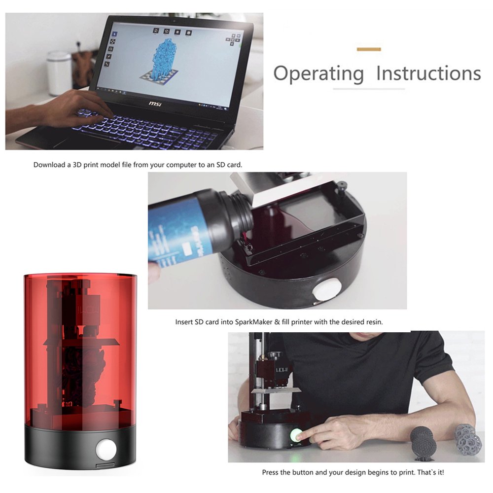 Sparkmaker Light Curing Desktop Uv Resin Sla 3d Printer 98 55 125mm Build Volume Support Off Line Print Walmart Canada