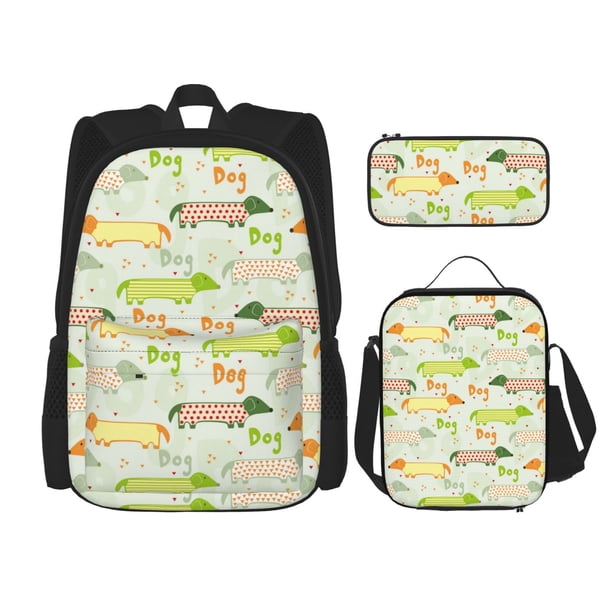 Balery Dachshund Dog Puppy Mochila Escolar 3 en 1 para Niños - Mochila Resistente con Lonchera Térmica y Estuche - Mochila Escolar para Niños y Niñas