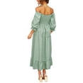 thumbnail image 3 of Franhais Women Summer Bohemian Dress, Adults Off-shoulder Smocked Puff Sleeve Plaid One-piece, 3 of 7