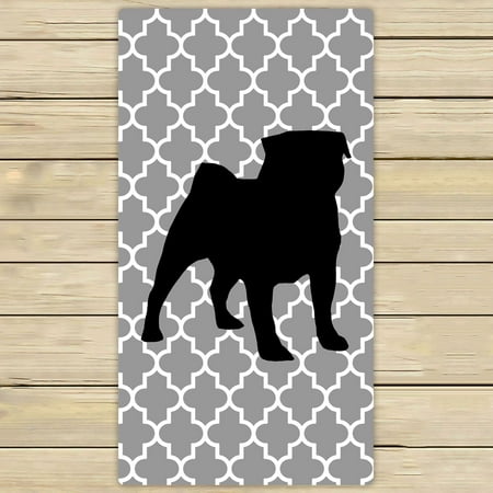 ZKGK Moroccan Tile Quatrefoil with Pug Hand Towel Bath Towels Beach Towel For Home Outdoor Travel Use Size 30x56