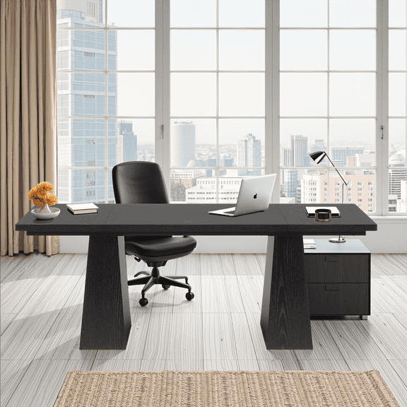 MAYEERTY 63" Executive Desk, Multifunctional Study Writing Gaming Desk with Curved Edges for Home Office
