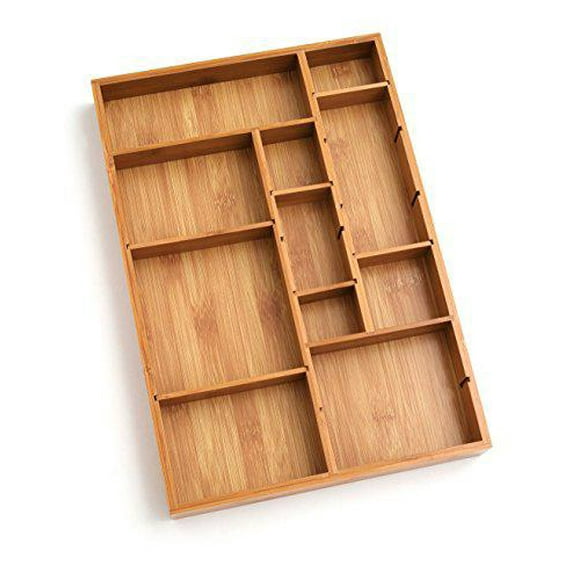 lipper international 8397 bamboo wood adjustable drawer organizer with 6 removable dividers, 12" x 17-1/2" x 1-7/8"