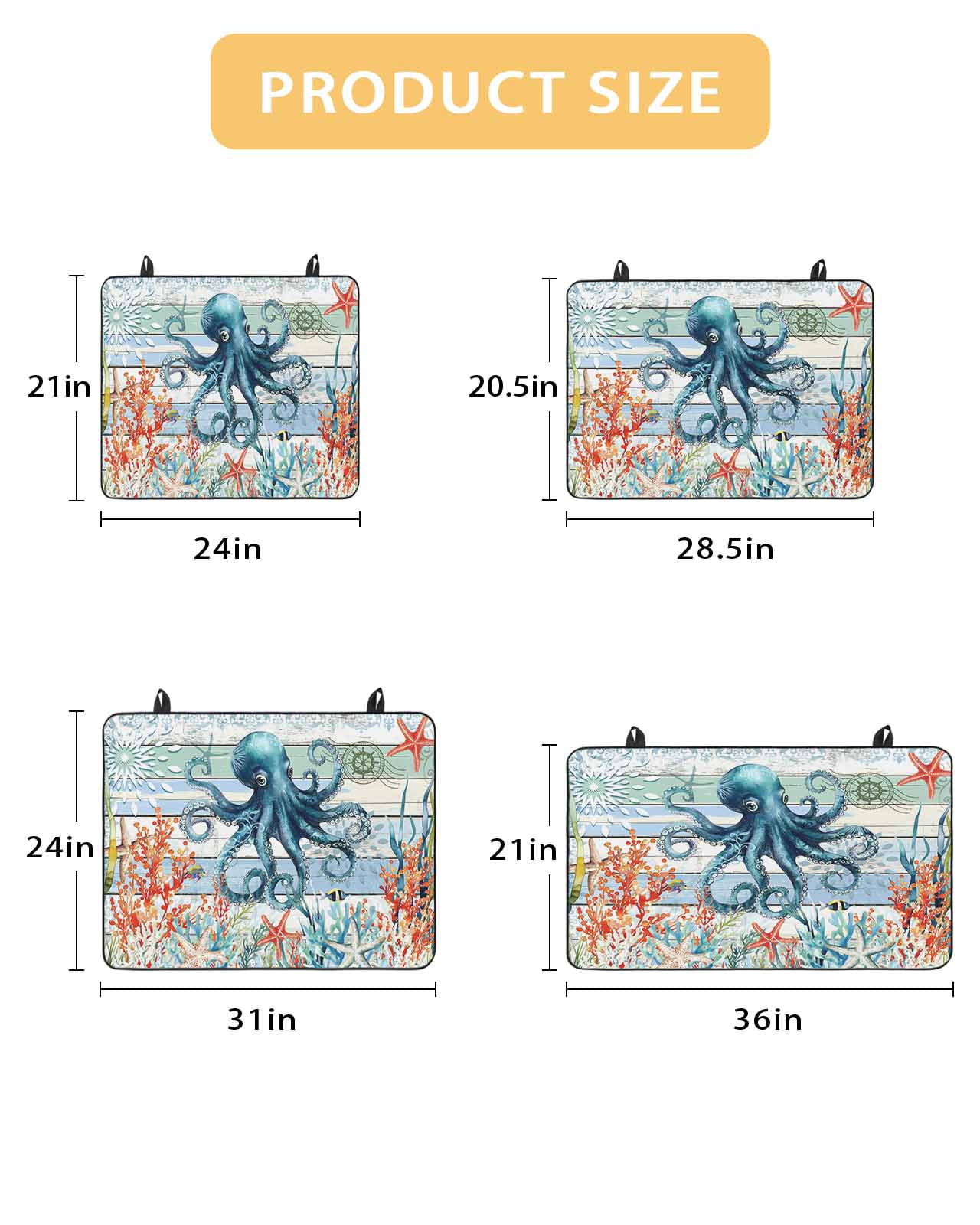 nqOlkjepod Large Induction Cooktop Protector Mat 24"x21", Octopus Coastal Stove Top Covers for Electric Stove, Summer Beach Ocean Coral Wooden Stove Burner Cover Mats, Glass Top Stove Cover